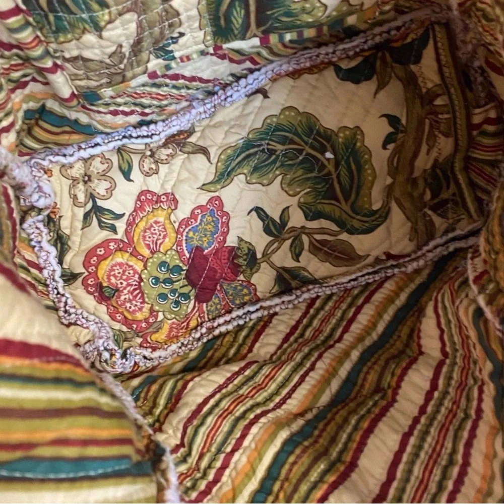 Large Handmade Boho Cream and green quilted bag with gorgeous botanical print.